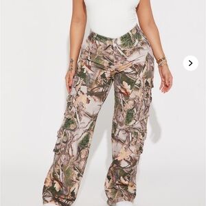 Fashion Nova Green and Brown Wide Leg Pants